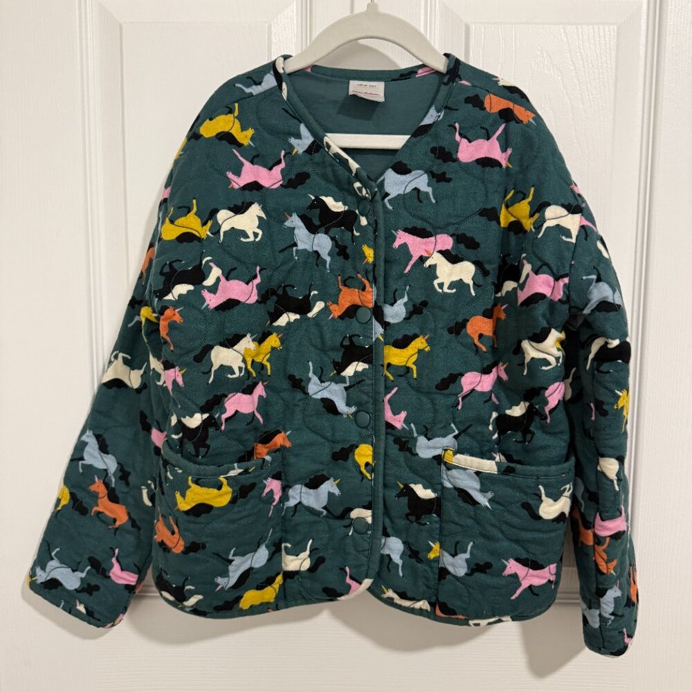 Hanna Andersson Quilted Flannel Unicorn Jacket, size 8 years